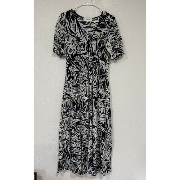 BA&SH Calas Abstract Print Midi Lady Dress Black and White Boho Size Small - Picture 2 of 12